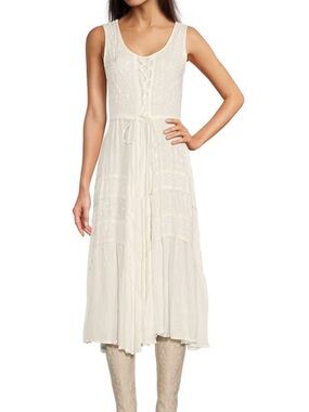 Scully Cream Sleeveless Lace-Detail Midi Dress